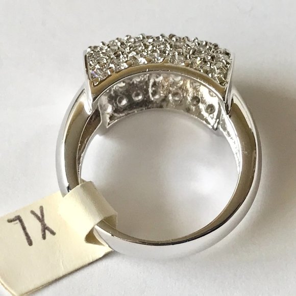 Vintage Silver Art Deco Crystal Cocktail Ring Size 9 Camilla Lucia Plated - Picture 8 of 11